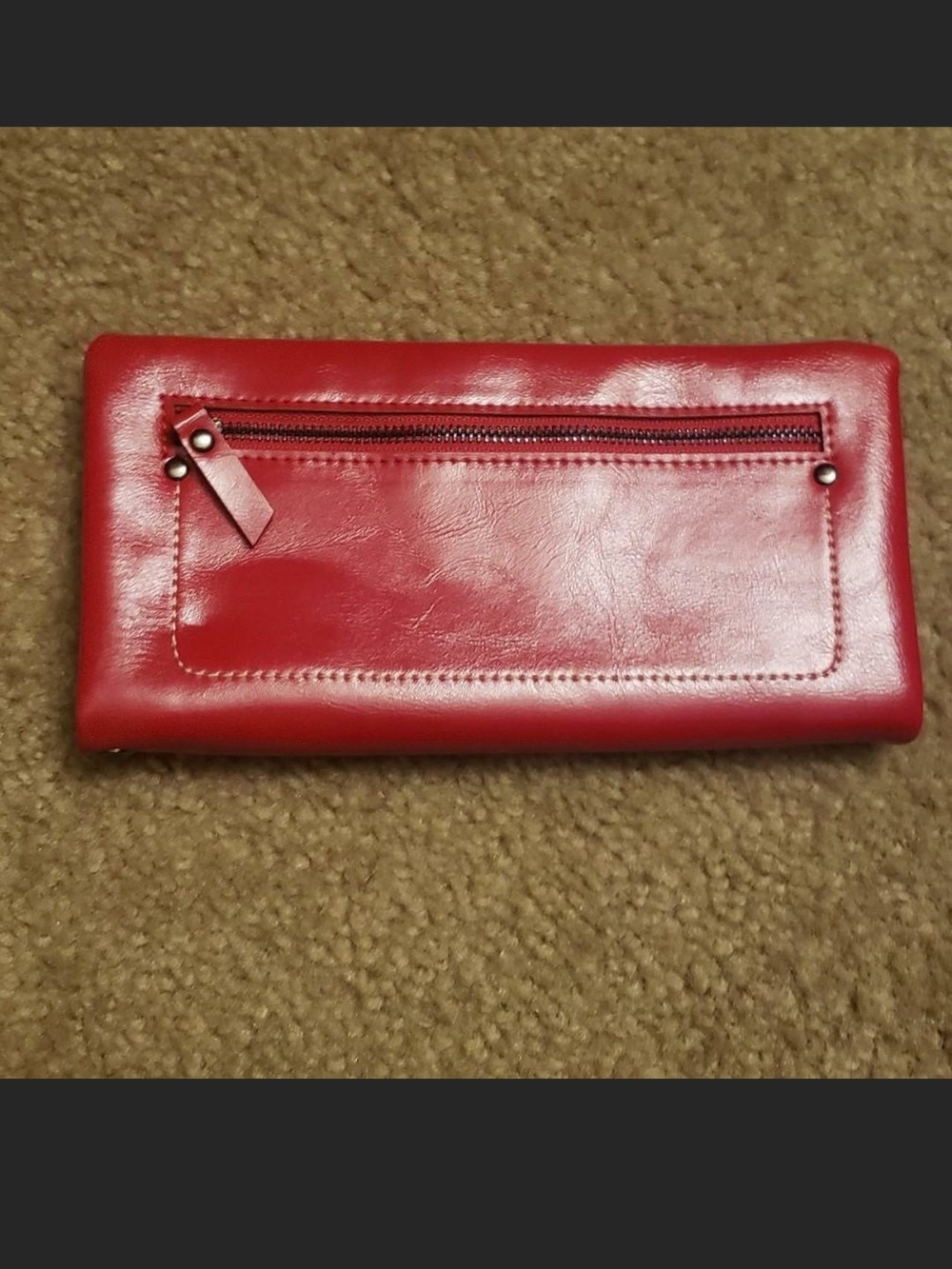 Classic Red Leather Zip-Front Women's Wallet